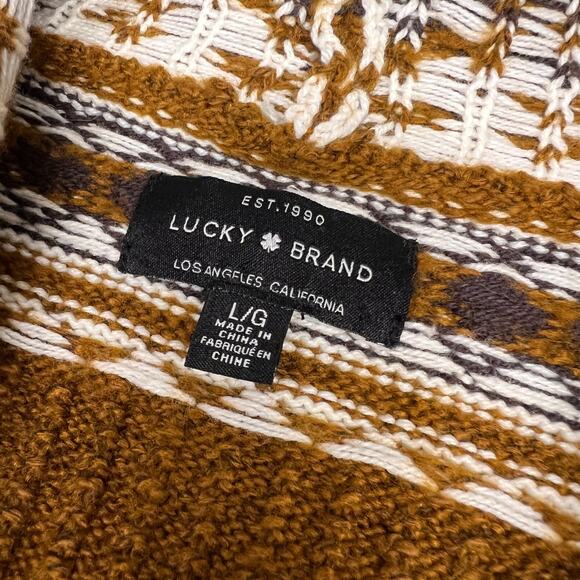 Lucky Brand Cardigan Sweater Womens Large Brown Fair Isle Ski Southwest Knit - Picture 5 of 9
